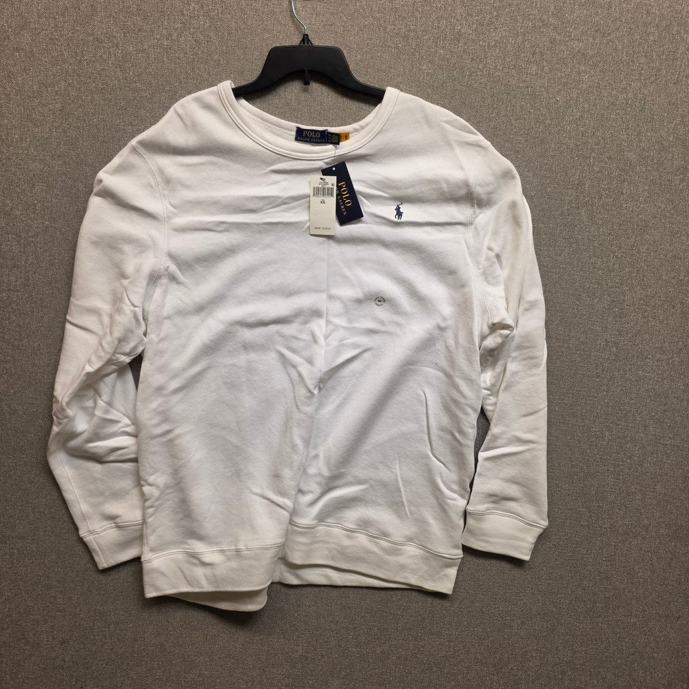 Polo Ralph Lauren Mens XXL White French Terry Crewneck Sweatshirt Preppy